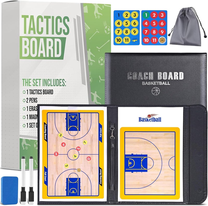 ZPU Dry Erase Coaching Board, Magnetic Coaches Clipboards, Portable Foldable Tactics Board with Dry Erase Marker Pen and Magnets – Basketball, Football, Soccer, Hockey - Image 1